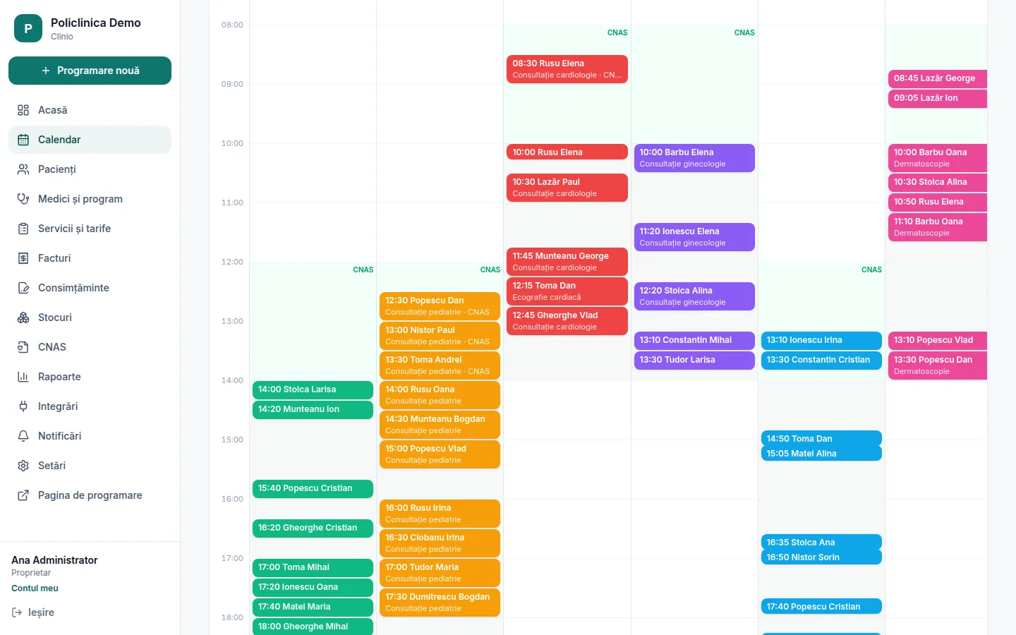Calendarul recepției în Clinio